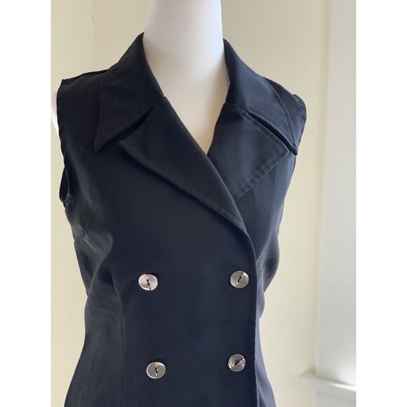 Vtg Y2K Double-Breasted Mini Dress Junior's 7 6 Black Retro Mod 60s Go-Go Girl - Picture 2 of 12